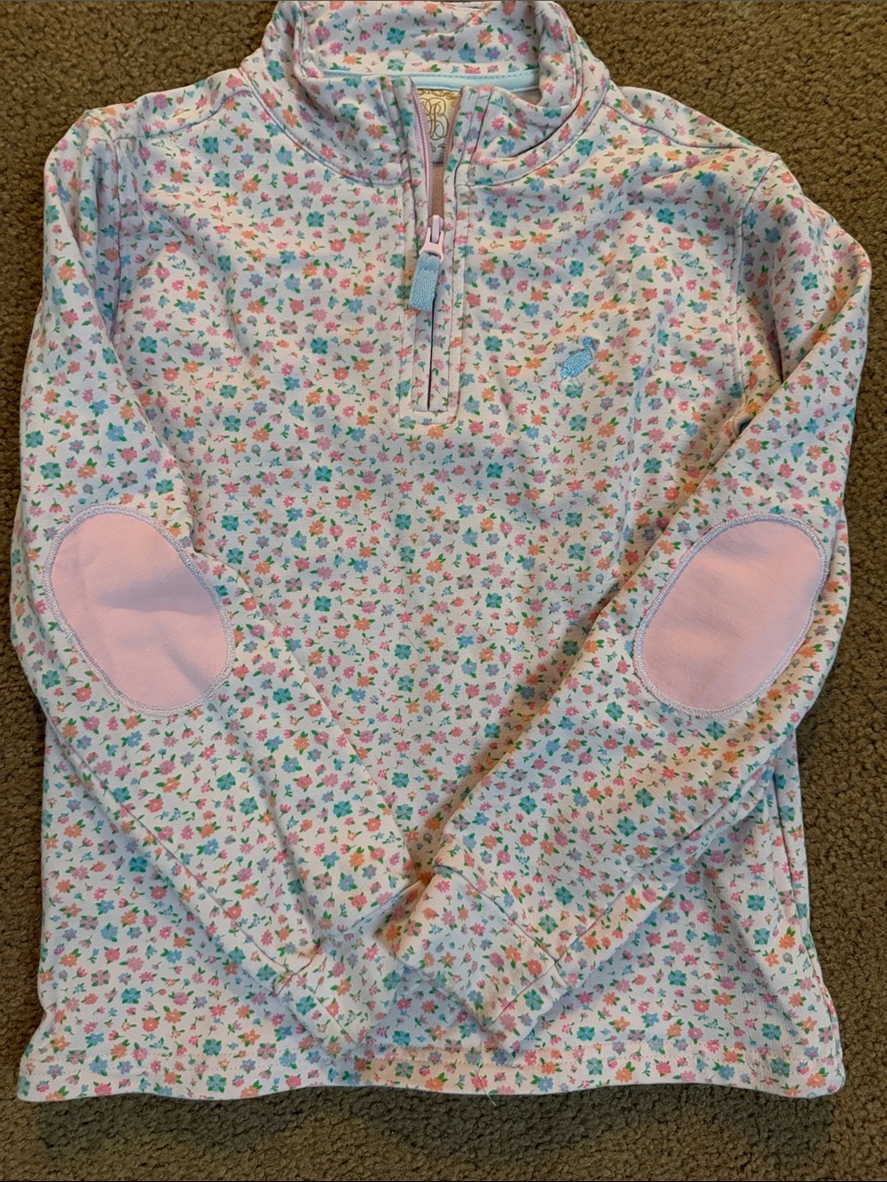 The Beaufort Bonnet Company Girls' Pink Floral Quarter-Zip Sweatshirt